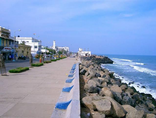 Promenade Rock Beach Pondicherry Sunset